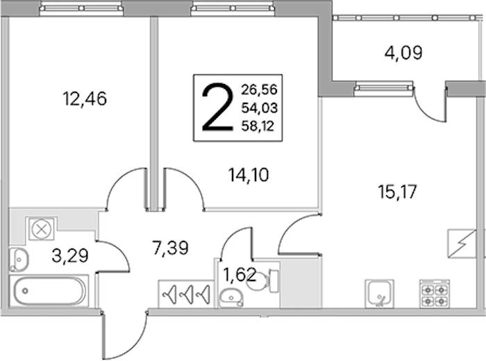 2-комнатная квартира 54.03 м², 3/5 эт., ЖК «ЮгТаун. Олимпийские кварталы»